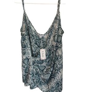 LLove Snake Print Cami Top Sleeveless Casual Tank Top Blue White Light Large NWT